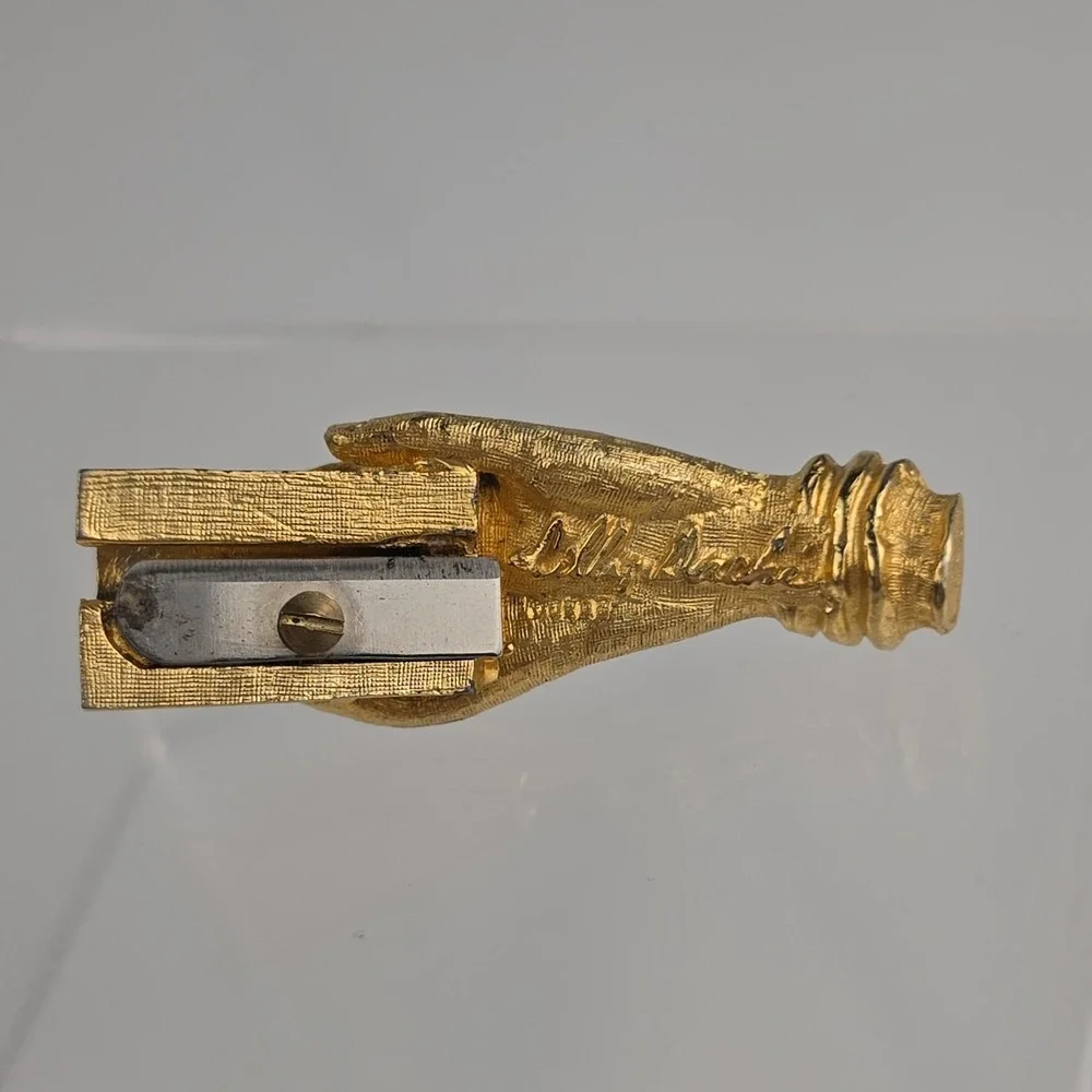 Rare Signed Lilly Dache for Jolle Gold Tone Hand Pencil Sharpener Vtg MidCentury